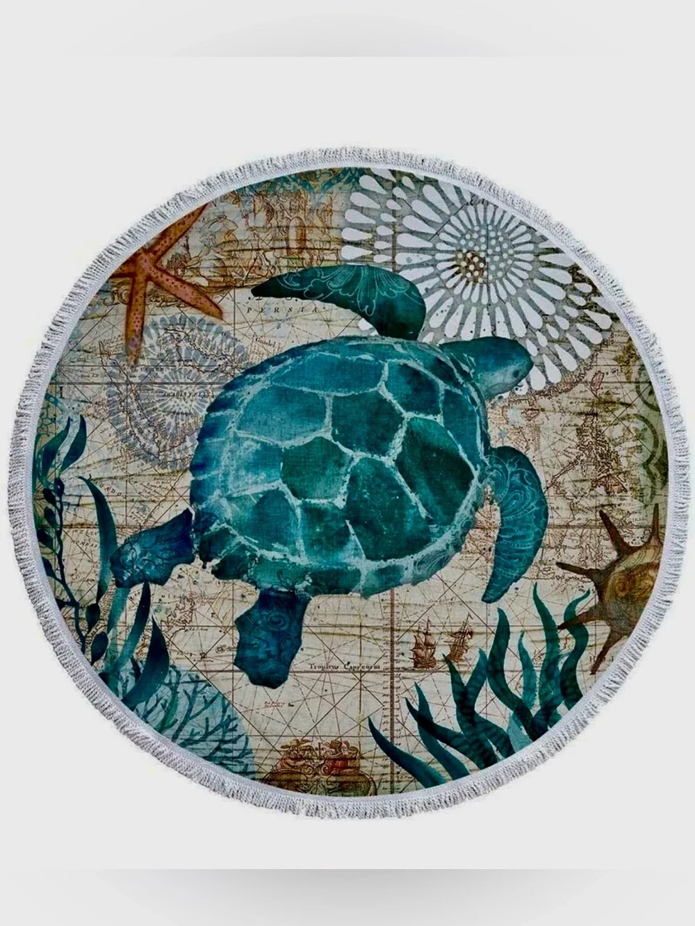 Extra Large Round Beach Towel Blanket * Sea Turtle * Tassel Fringe * 60